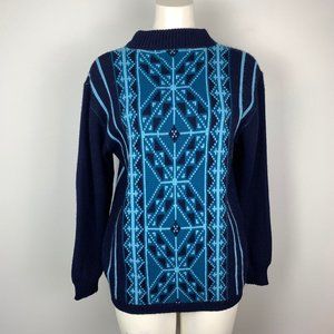 Vintage 60s Jersild Ski Sweater Fair Isle Blue L